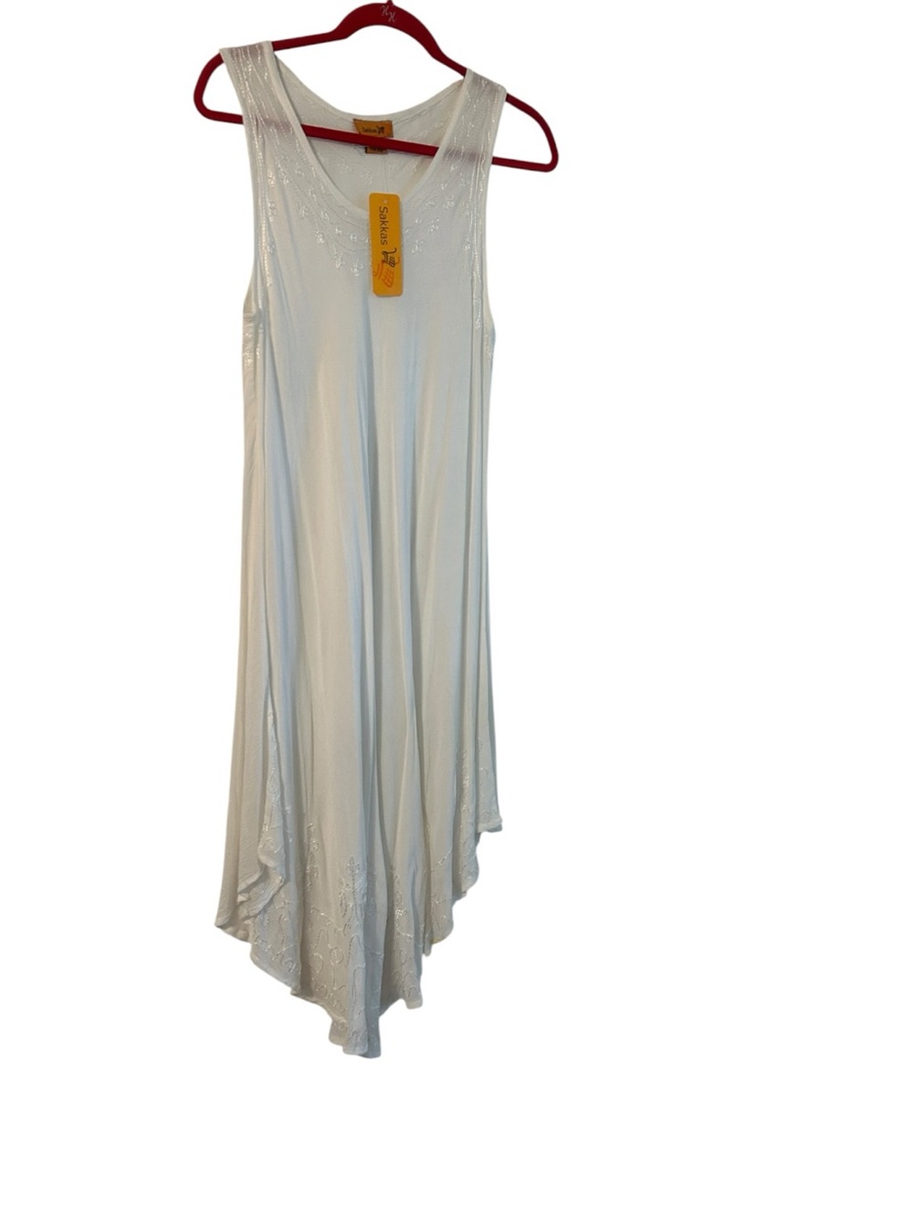 NWT Sakkas women's white rayon boho handkerchief hemline sundress Free Size